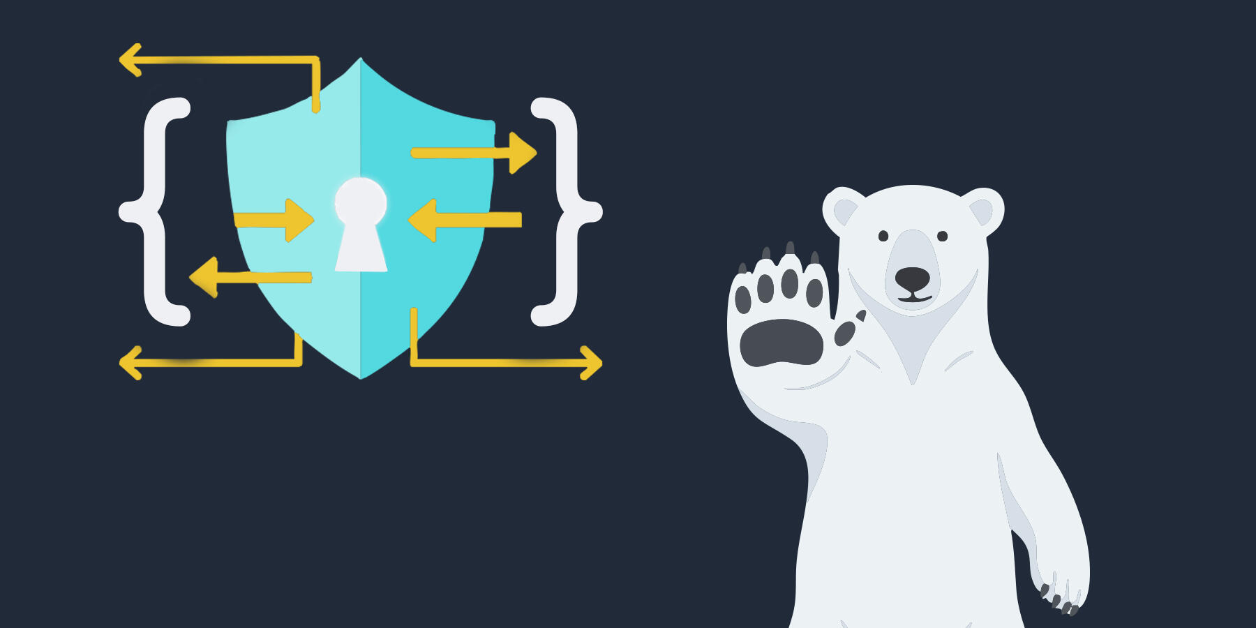 Un ours lève la patte pour dire stop, à côté d’un cadenas entouré d’accolades